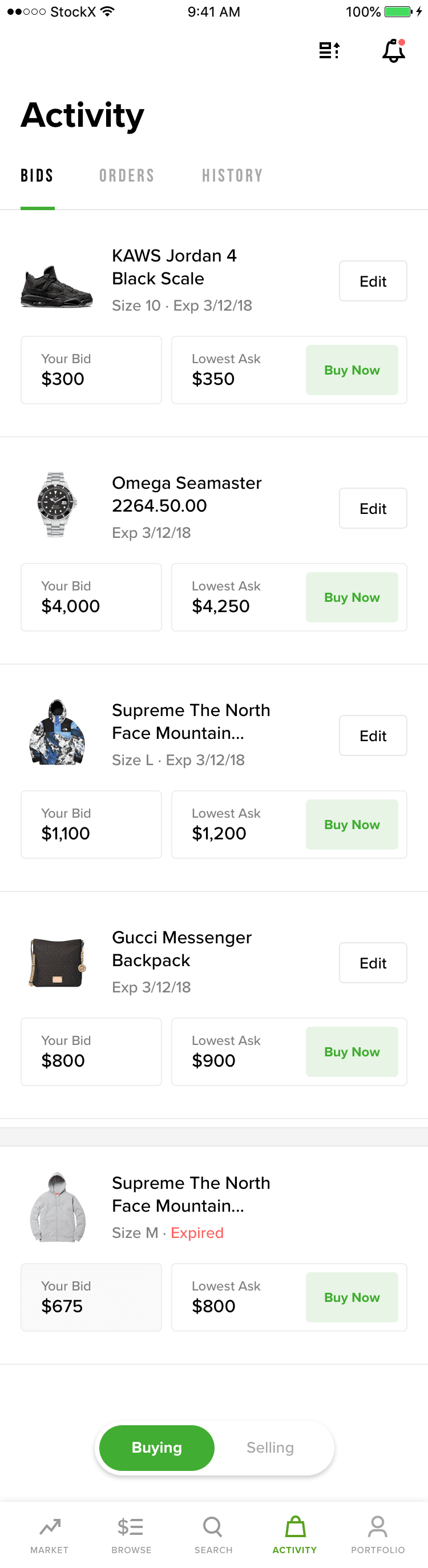 StockX Activity Buying 1