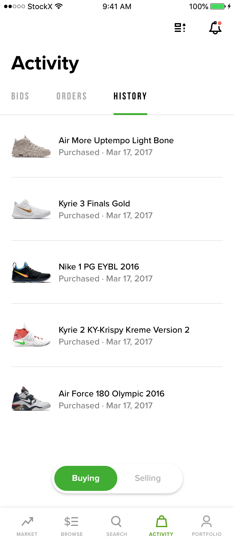 StockX Activity Buying 3