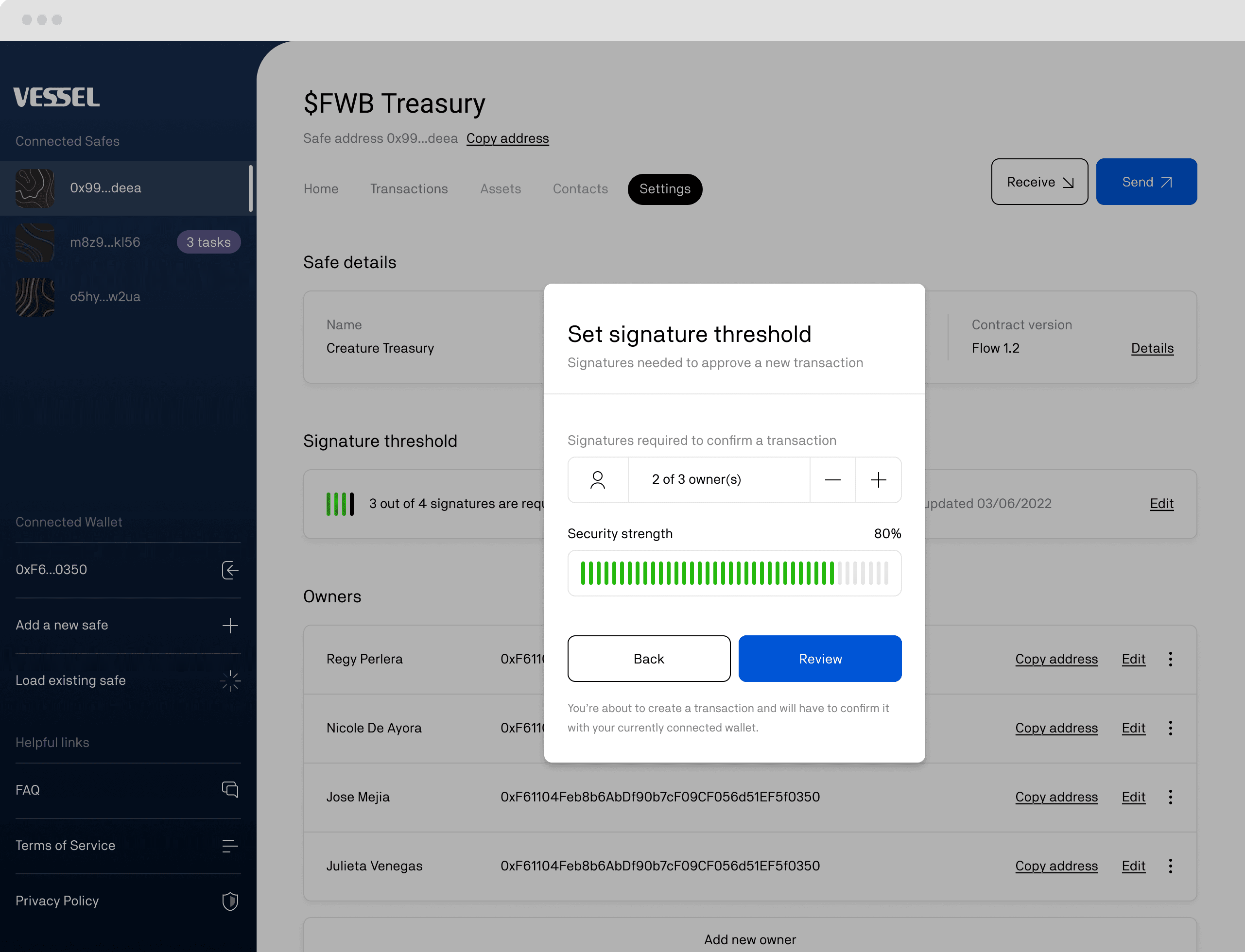 Dapper Labs - Vessel Web Settings