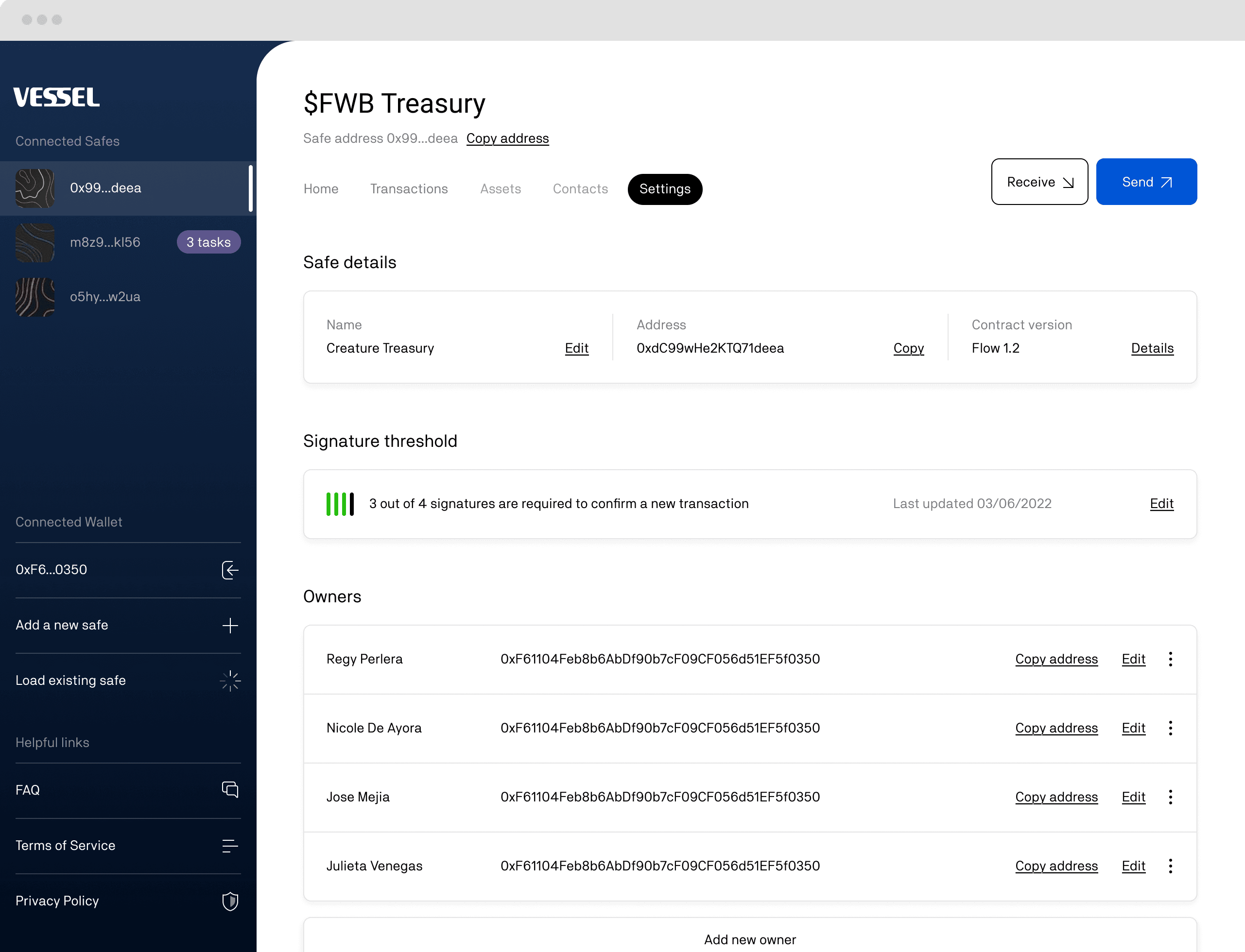 Dapper Labs - Vessel Settings